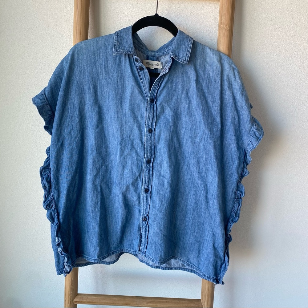 Madewell Chambray Ruffle Button Down Shirt | Size S